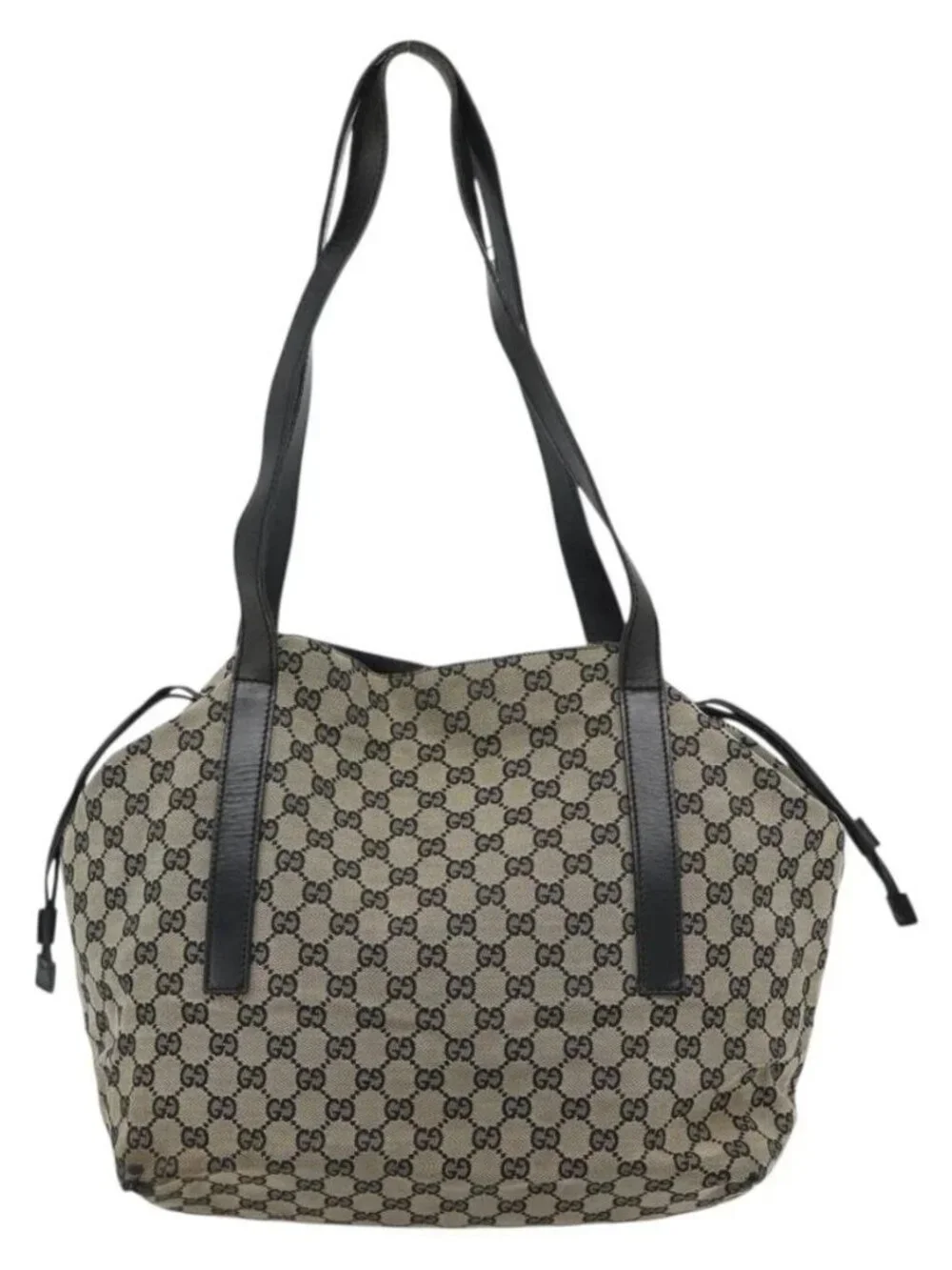 GUCCI GG Canvas Tote Bag Black Beige 019 0493 1669 Auth ka4701